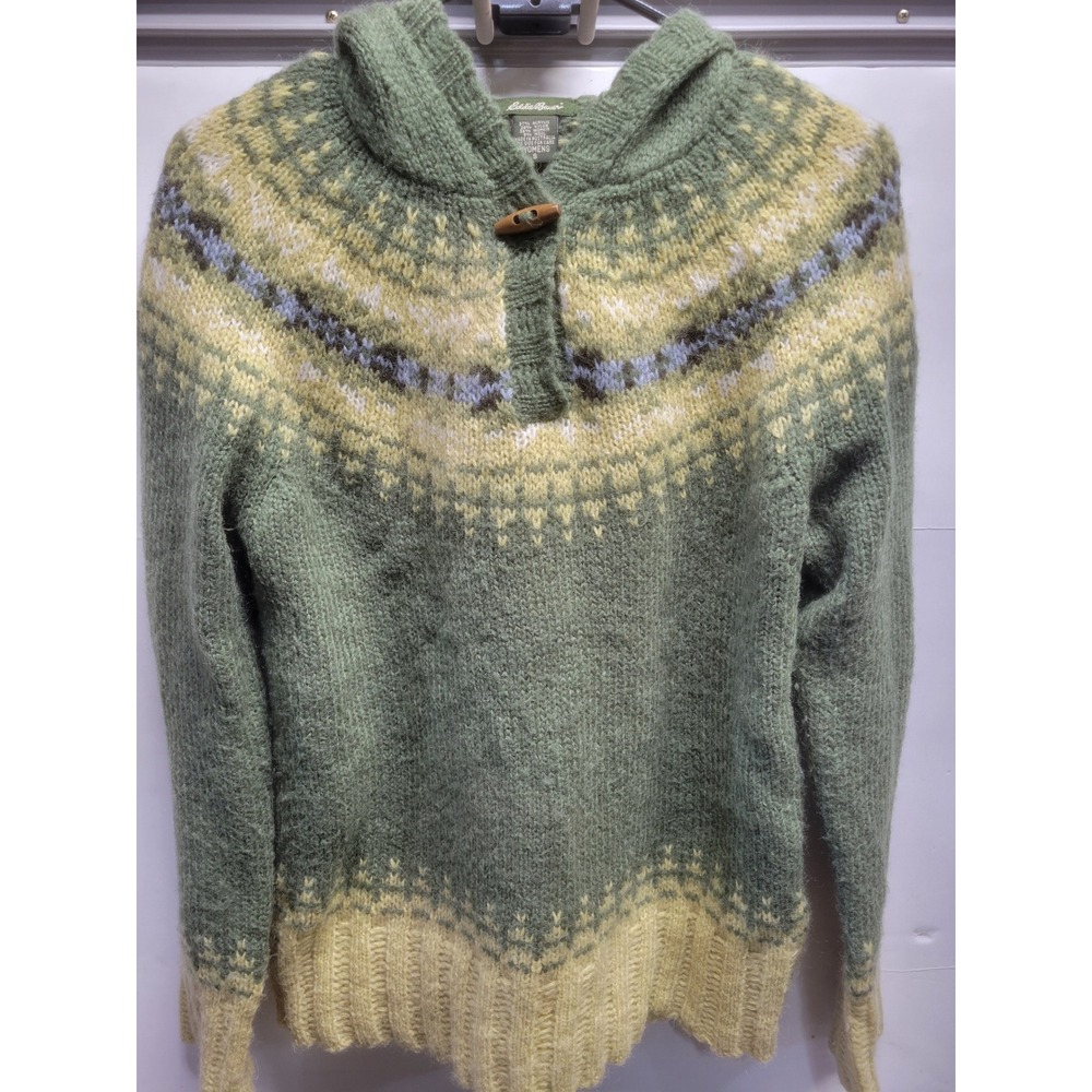 Eddie Bauer Womens Mohair Wool Blend Fair Isle Hooded Sweater sz small